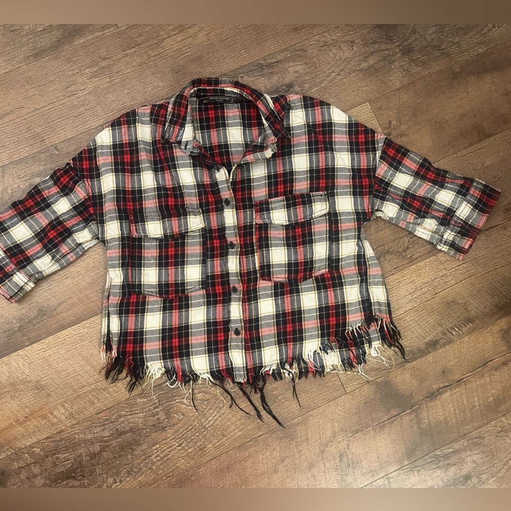 Zara Oversized Red and Black Plaid Shirt